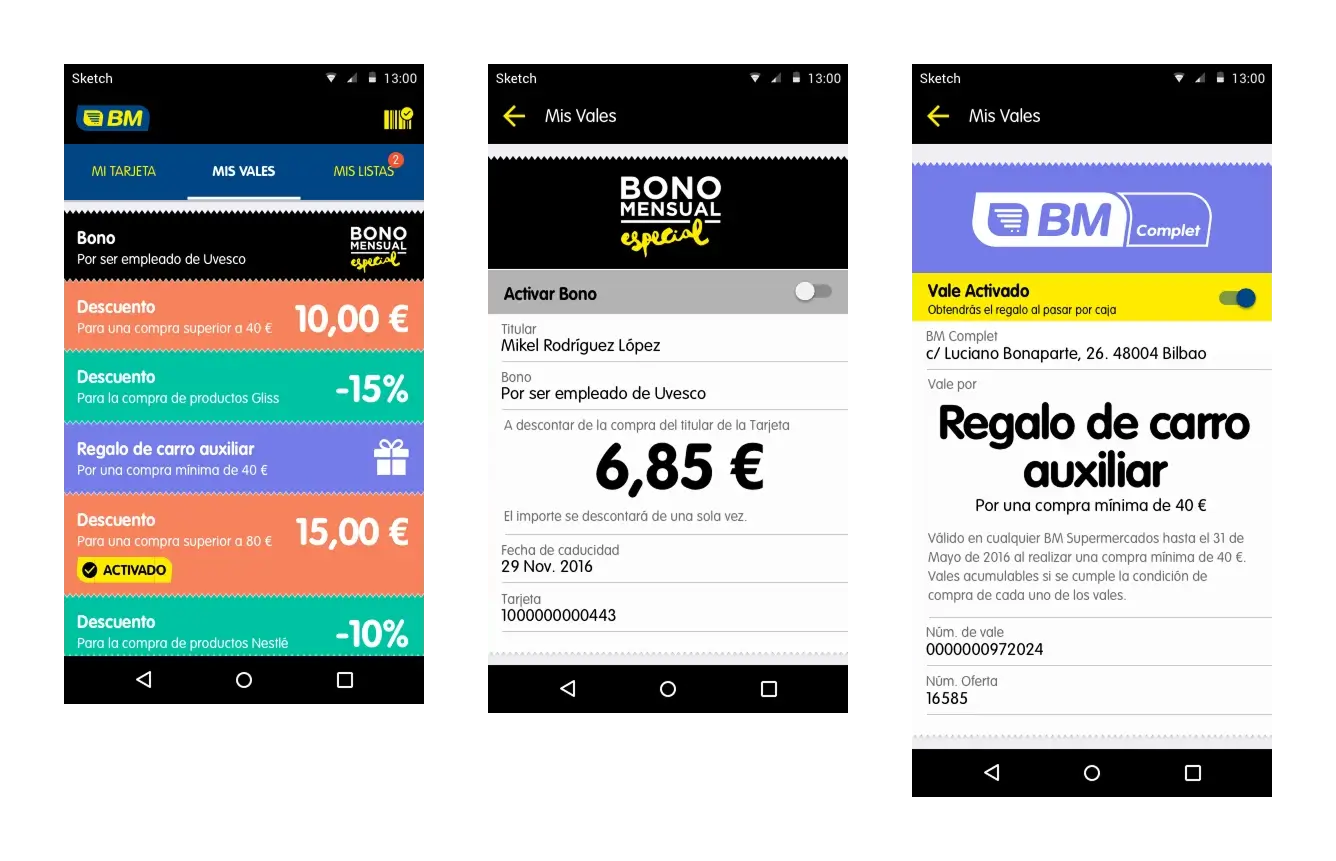 Voucher management in the app