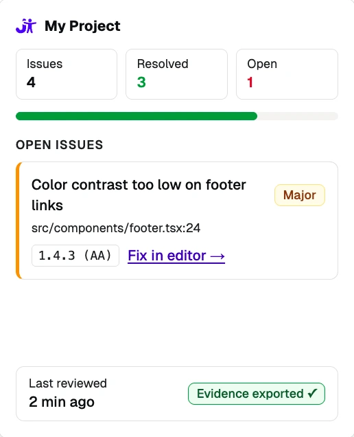 Jeikin dashboard with project accessibility metrics