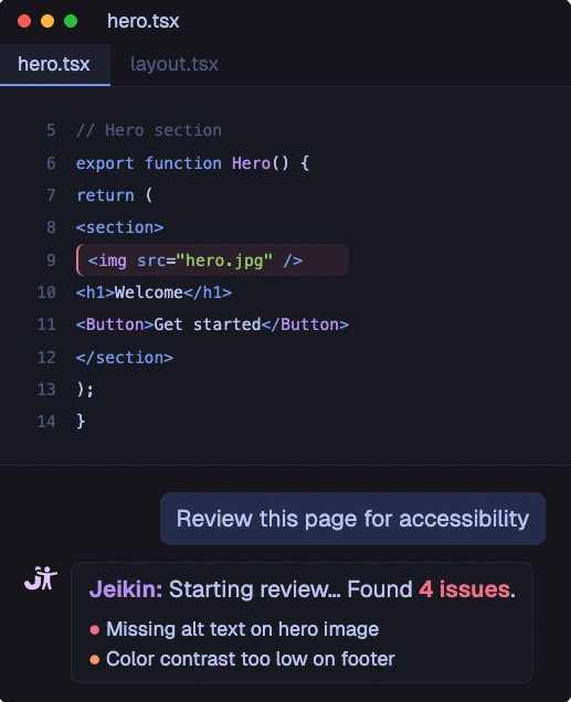 Accessibility review integrated into the code editor