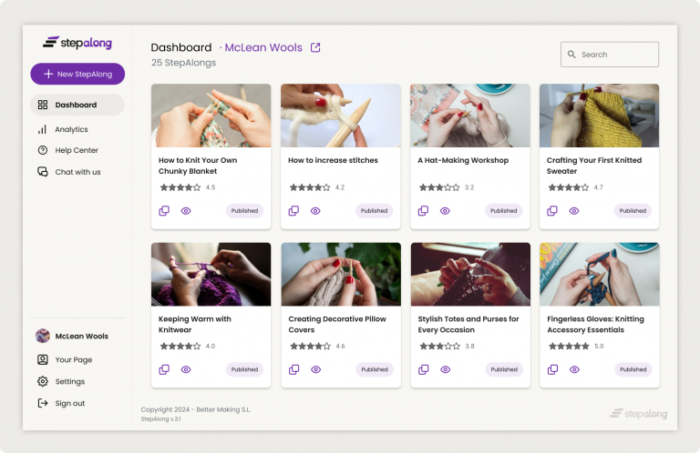 StepAlong dashboard interface